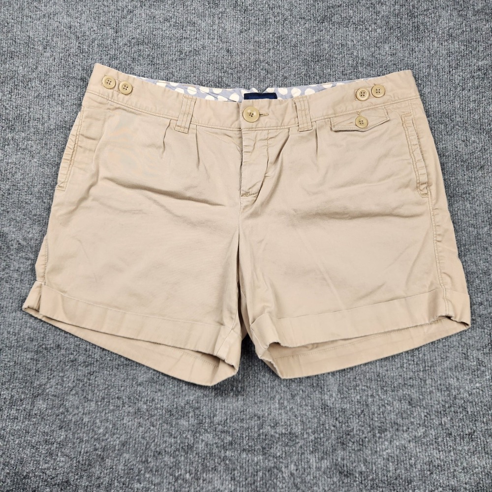 American Eagle Khaki Chino Shorts Womens 10 Tan Cuffed Button Detail Mid Rise